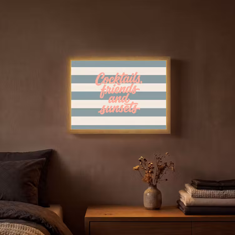 Cocktails - Strepen - Blauw - Koraal Light Box met batterij (Wandlamp) middel -sfeer4