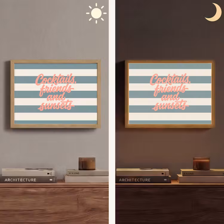 Cocktails - Strepen - Blauw - Koraal Light Box met batterij (Wandlamp) middel -sfeer3