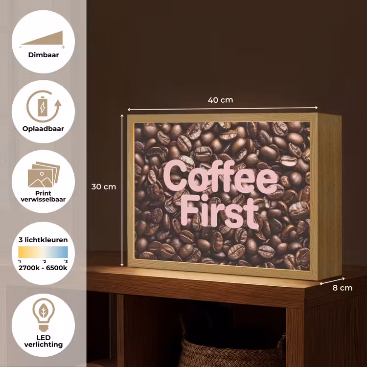 Coffee First - Koffiebonen - Roze Light Box met batterij (Wandlamp) middel -USP_websiteoverzichtNL