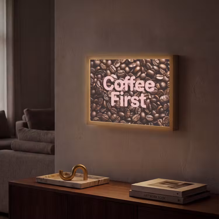 Coffee First - Koffiebonen - Roze Light Box met batterij (Wandlamp) middel -sfeer1