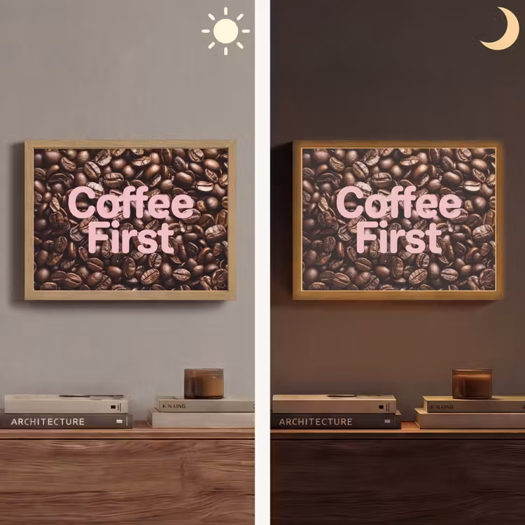 Coffee First - Koffiebonen - Roze Light Box met batterij (Wandlamp) middel -sfeer3