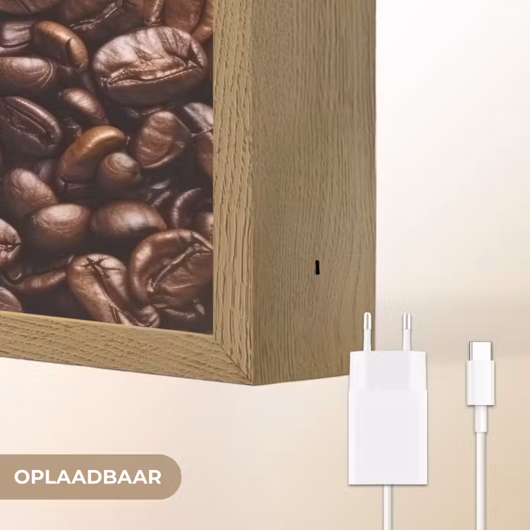 Coffee First - Koffiebonen - Roze Light Box met batterij (Wandlamp) middel -USP_websiteoplaadbaarNL