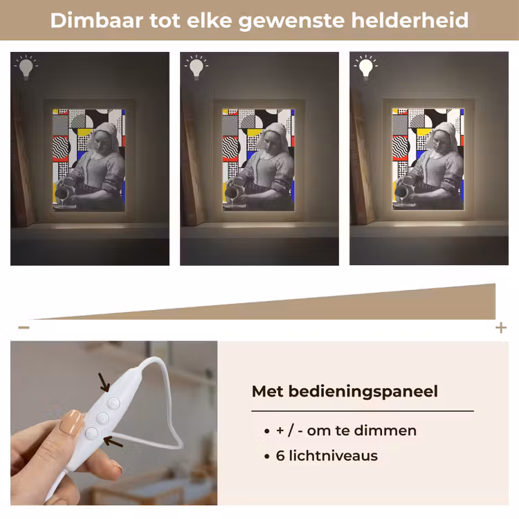 Collage - Mondriaan - Melkmeisje Light Box met kabel (Wandlamp) klein -USP_dimbaarNL