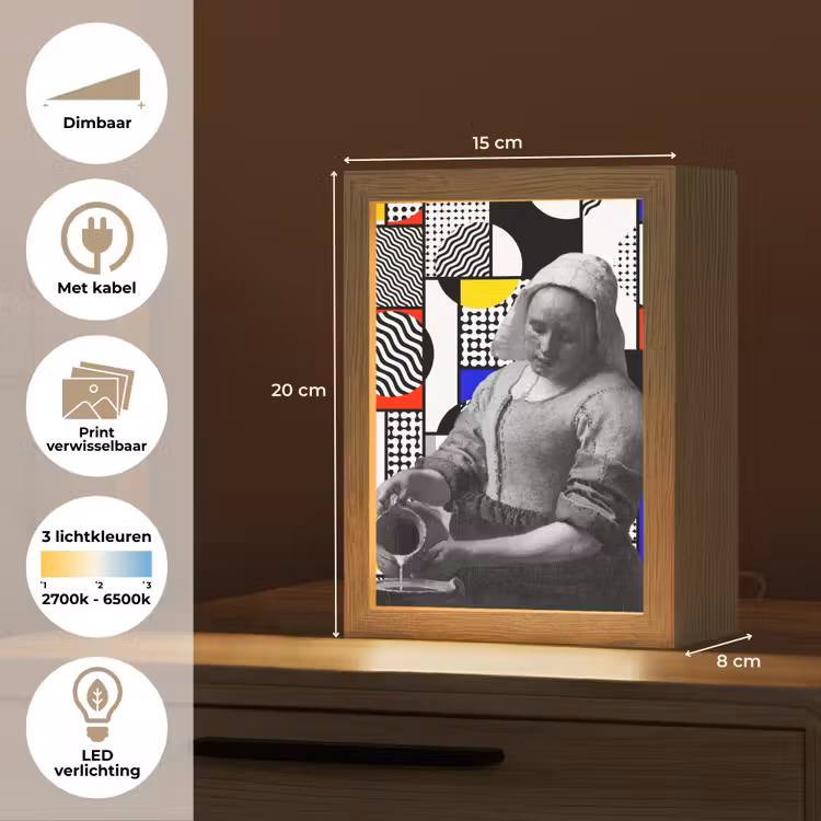 Collage - Mondriaan - Melkmeisje Light Box met kabel (Wandlamp) klein -USP_websiteoverzichtNL