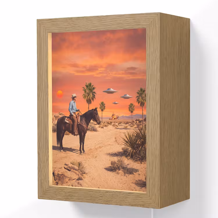 Lightbox - Wandlamp - Cowboy - Paard - Woestijn - Cowboy - Paard - Woestijn Light Box met kabel (Wandlamp) klein