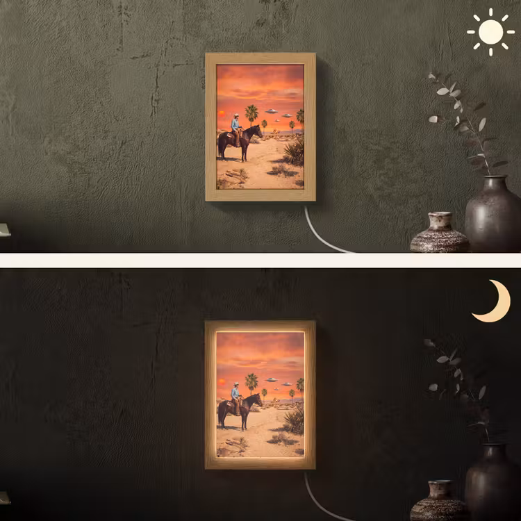 Lightbox - Wandlamp - Cowboy - Paard - Woestijn - Cowboy - Paard - Woestijn Light Box met kabel (Wandlamp) klein