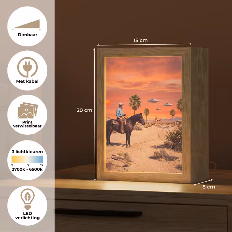 Lightbox - Wandlamp - Cowboy - Paard - Woestijn - Cowboy - Paard - Woestijn Light Box met kabel (Wandlamp) klein