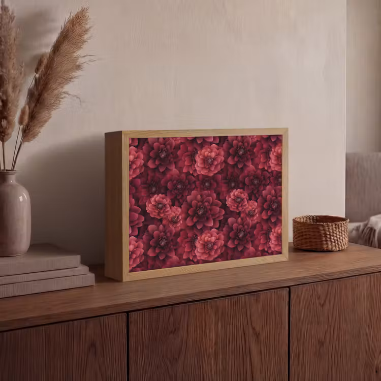 Dahlias - Bloemen - Rood Light Box met batterij (Wandlamp) middel 907 -sfeer2