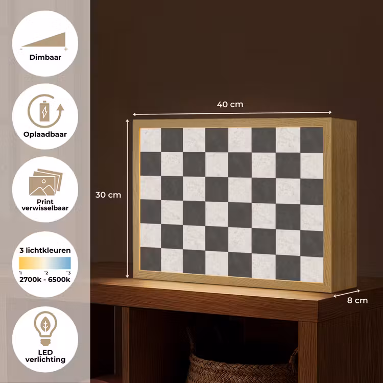 Dambord - Marmer - Zwart - Wit Light Box met batterij (Wandlamp) middel 907 -USP_websiteoverzichtNL