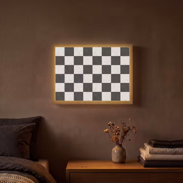 Dambord - Marmer - Zwart - Wit Light Box met batterij (Wandlamp) middel 907 -sfeer4