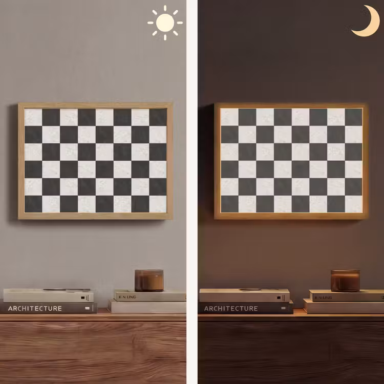 Dambord - Marmer - Zwart - Wit Light Box met batterij (Wandlamp) middel 907 -sfeer3