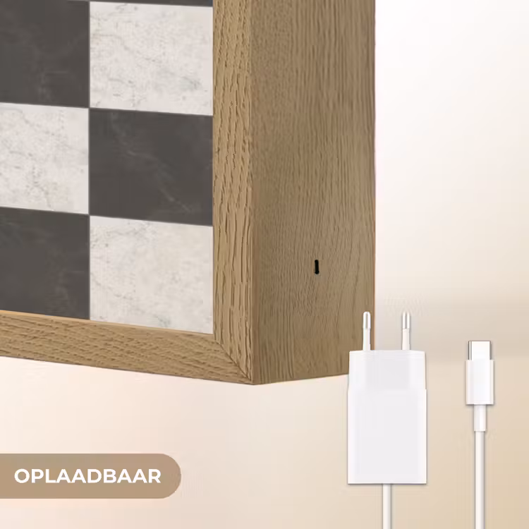 Dambord - Marmer - Zwart - Wit Light Box met batterij (Wandlamp) middel 907 -USP_websiteoplaadbaarNL