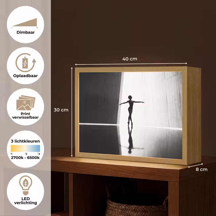 Danser - Silhouette - Kunst - Modern - Zwart-wit Light Box met batterij (Wandlamp) middel -USP_websiteoverzichtNL
