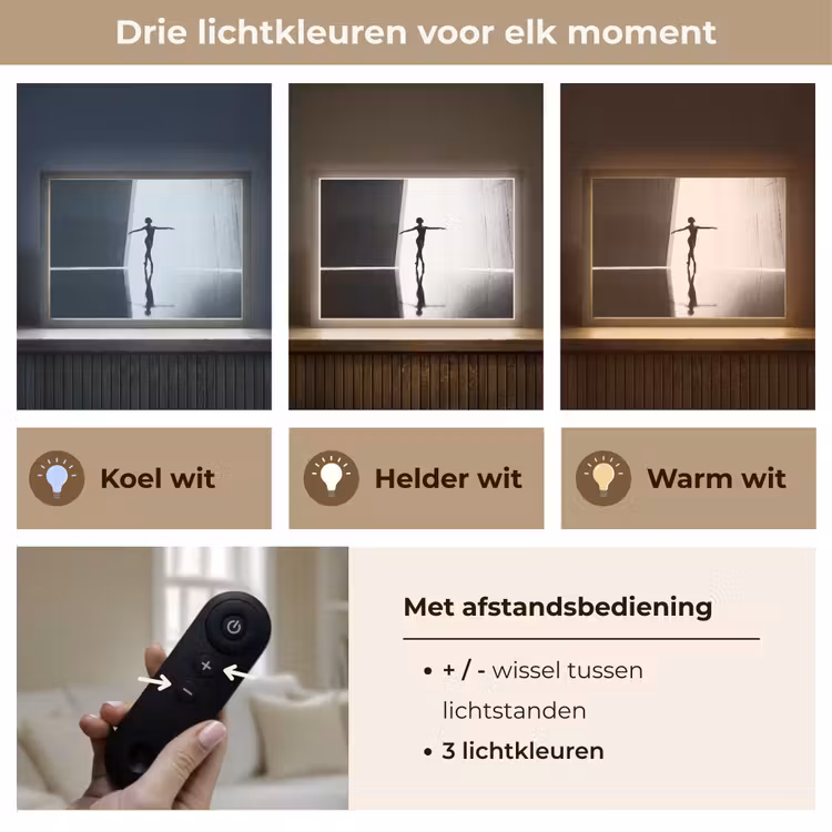 Danser - Silhouette - Kunst - Modern - Zwart-wit Light Box met batterij (Wandlamp) middel -USP_lichtkleurNL