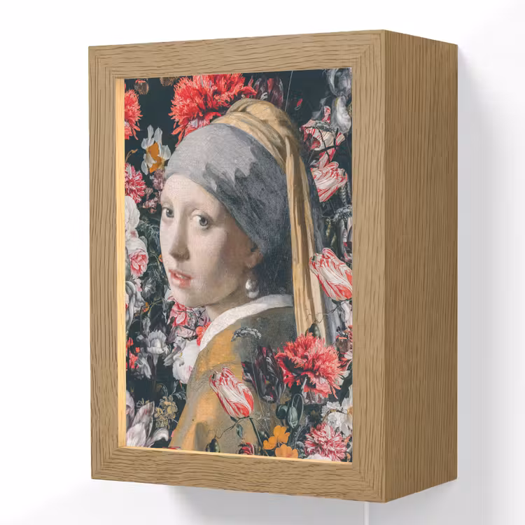 Meisje met de parel - Johannes Vermeer - Bloemen Light Box met kabel (Wandlamp) klein -3d