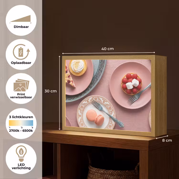 Dessert - Taart - Gebak - Zoet - Roze Light Box met batterij (Wandlamp) middel -USP_websiteoverzichtNL