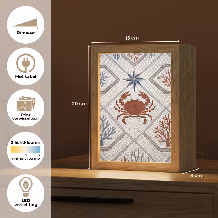 Dier - Mozaïek - Zee - Klassiek - Bruin Light Box met kabel (Wandlamp) klein -USP_websiteoverzichtNL