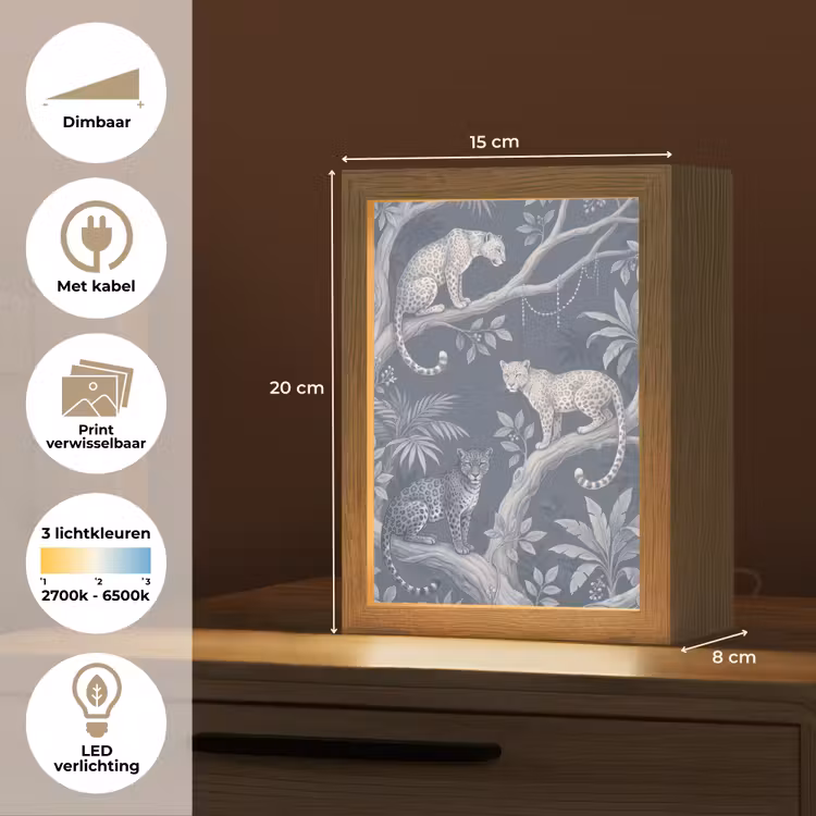 Dieren - Jungle - Illustratie - Bomen - Blauw Light Box met kabel (Wandlamp) klein -USP_websiteoverzichtNL