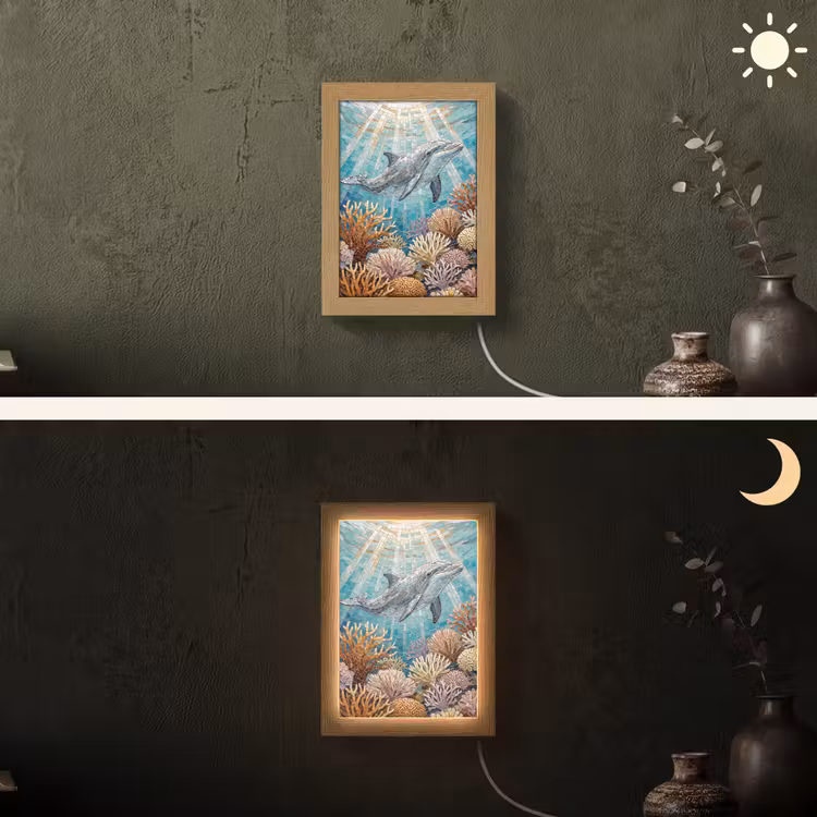 Dieren - Mozaïek - Oceaan - Koraal - Blauw Light Box met kabel (Wandlamp) klein -sfeer3