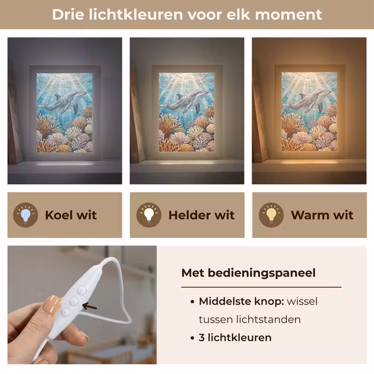 Dieren - Mozaïek - Oceaan - Koraal - Blauw Light Box met kabel (Wandlamp) klein -USP_lichtkleurNL