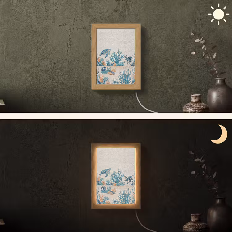 Dieren - Onderwater - Natuur - Mozaïek - Blauw Light Box met kabel (Wandlamp) klein -sfeer3