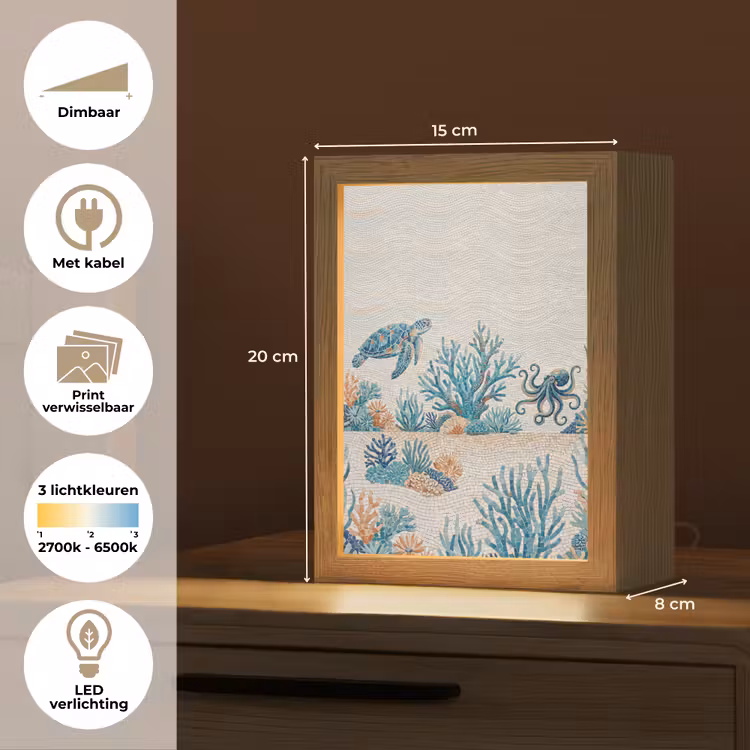 Dieren - Onderwater - Natuur - Mozaïek - Blauw Light Box met kabel (Wandlamp) klein -USP_websiteoverzichtNL