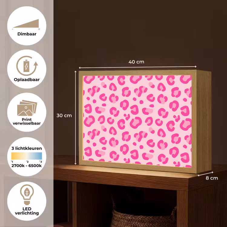 Dierenprint - Patroon - Abstract - Modern - Roze Light Box met batterij (Wandlamp) middel -USP_websiteoverzichtNL