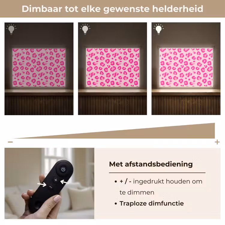 Dierenprint - Patroon - Abstract - Modern - Roze Light Box met batterij (Wandlamp) middel -USP_dimbaarNL