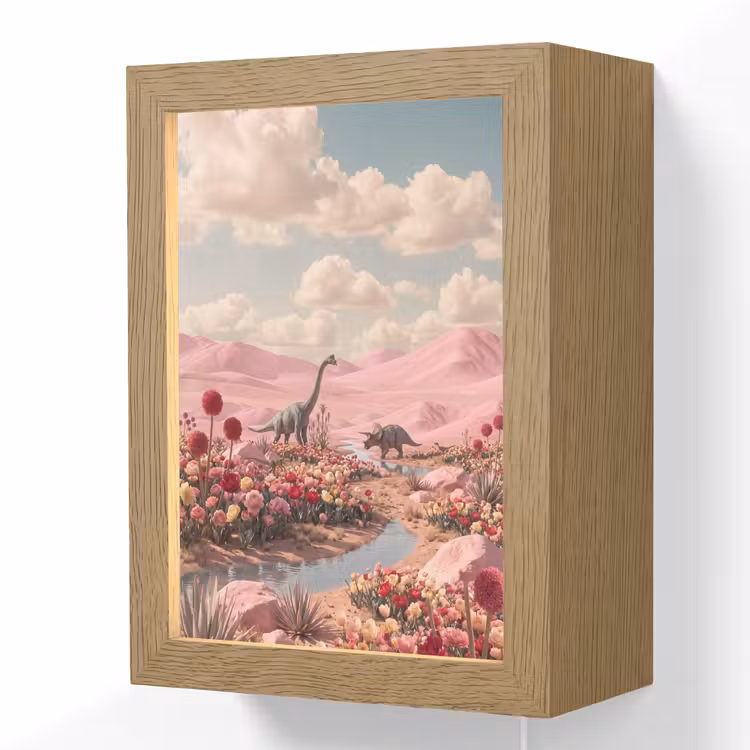 Lightbox - Wandlamp - Dinosaurus - Roze - Landschap - Dinosaurus - Roze - Landschap Light Box met kabel (Wandlamp) klein