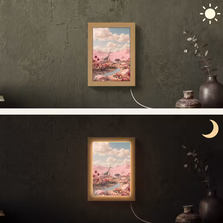 Lightbox - Wandlamp - Dinosaurus - Roze - Landschap - Dinosaurus - Roze - Landschap Light Box met kabel (Wandlamp) klein