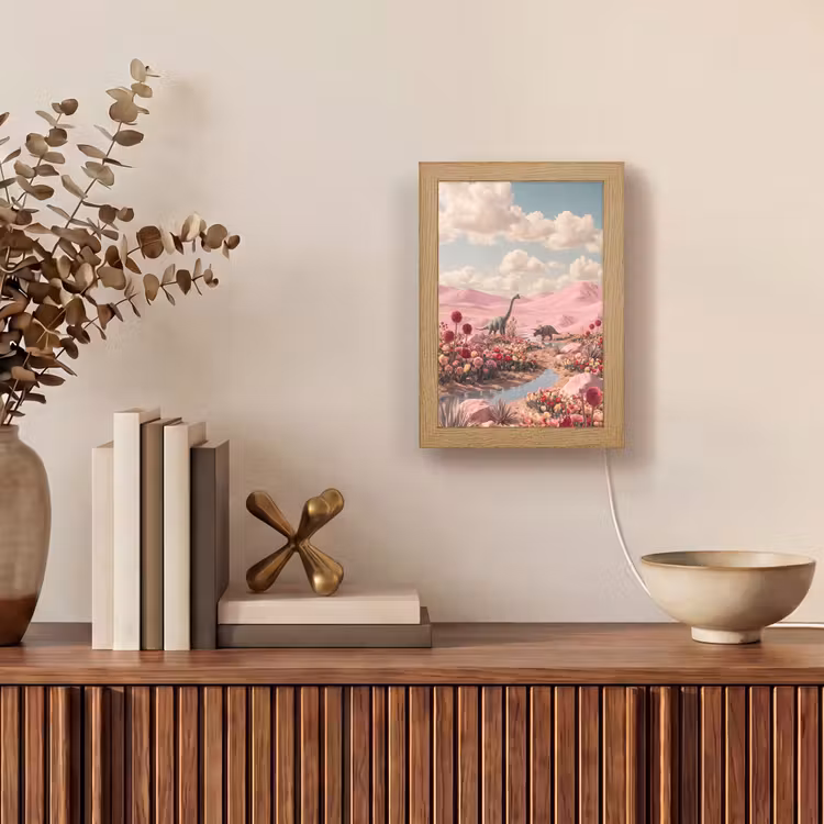 Lightbox - Wandlamp - Dinosaurus - Roze - Landschap - Dinosaurus - Roze - Landschap Light Box met kabel (Wandlamp) klein