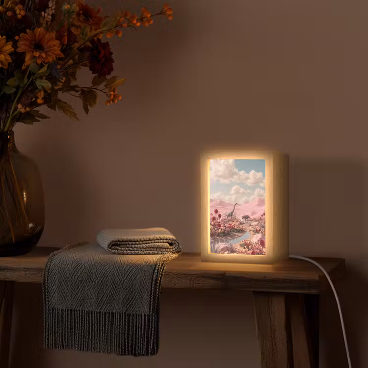 Lightbox - Wandlamp - Dinosaurus - Roze - Landschap - Dinosaurus - Roze - Landschap Light Box met kabel (Wandlamp) klein