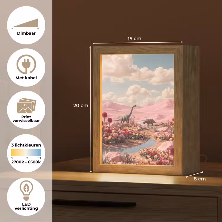 Lightbox - Wandlamp - Dinosaurus - Roze - Landschap - Dinosaurus - Roze - Landschap Light Box met kabel (Wandlamp) klein