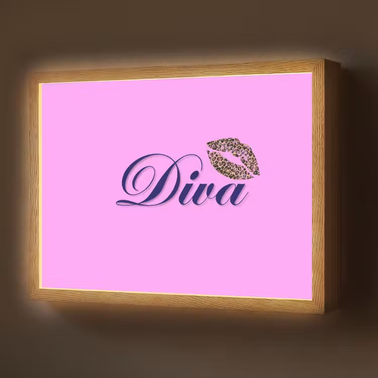 Diva - Lip - Panterprint - Roze Light Box met batterij (Wandlamp) middel -z3d_website