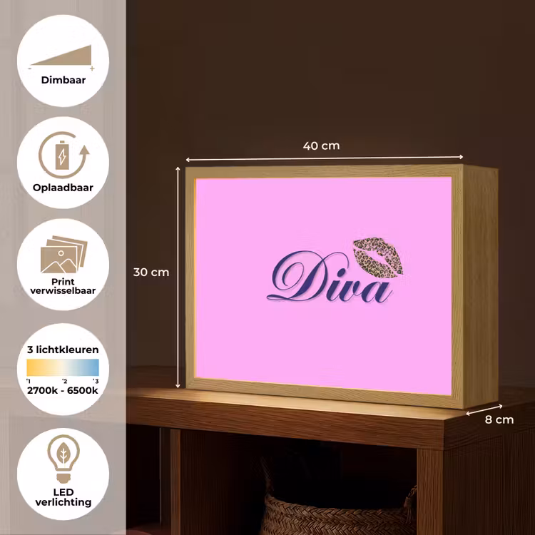 Diva - Lip - Panterprint - Roze Light Box met batterij (Wandlamp) middel -USP_websiteoverzichtNL
