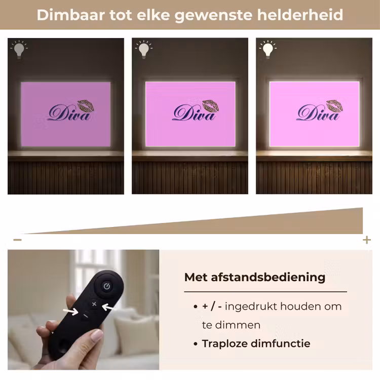 Diva - Lip - Panterprint - Roze Light Box met batterij (Wandlamp) middel -USP_dimbaarNL