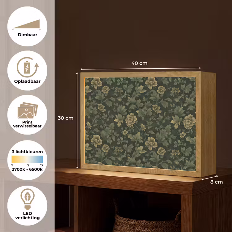Donker - Groen - Goud - Botanisch Light Box met batterij (Wandlamp) middel 907 -USP_websiteoverzichtNL