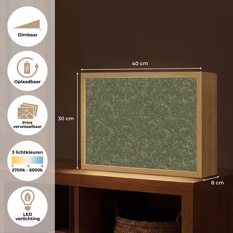 Donker - Groen - Krullend - Botanisch Light Box met batterij (Wandlamp) middel 907 -USP_websiteoverzichtNL