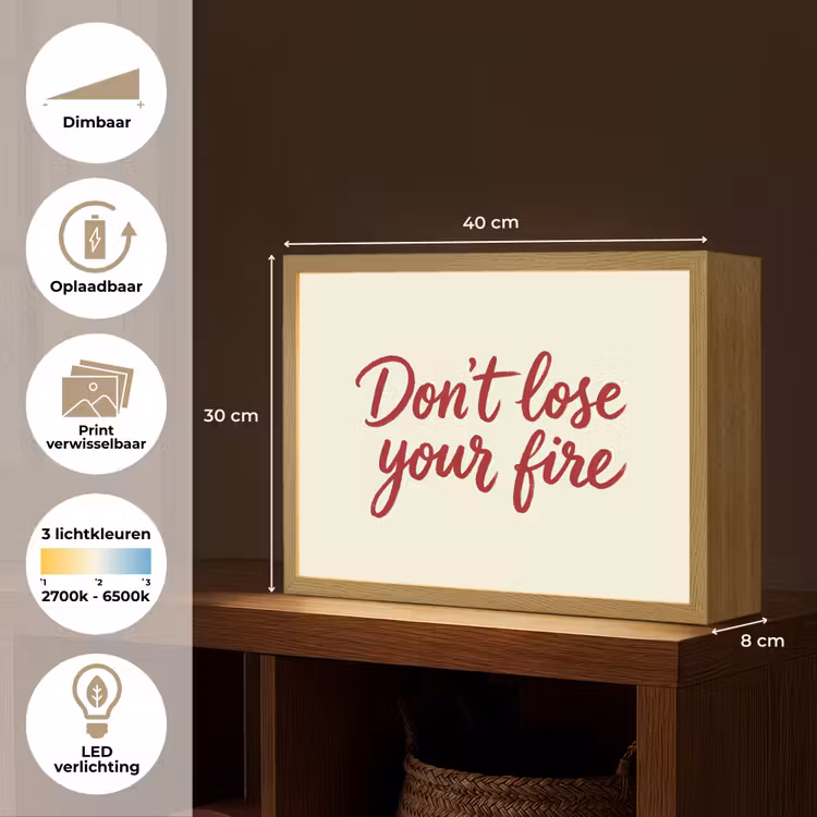 Don't lose your fire - Rood - Wit - Minimalistisch Light Box met batterij (Wandlamp) middel -USP_websiteoverzichtNL