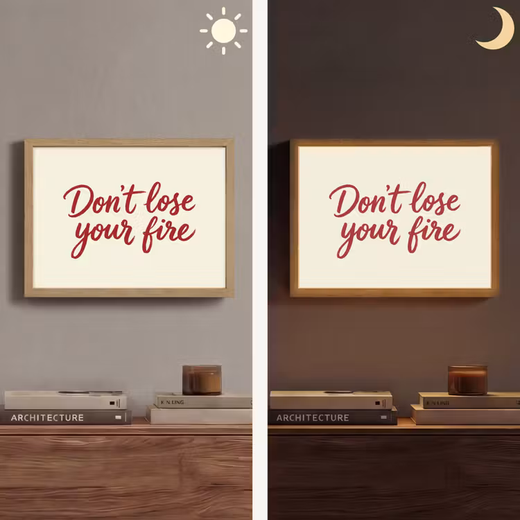 Don't lose your fire - Rood - Wit - Minimalistisch Light Box met batterij (Wandlamp) middel -sfeer3