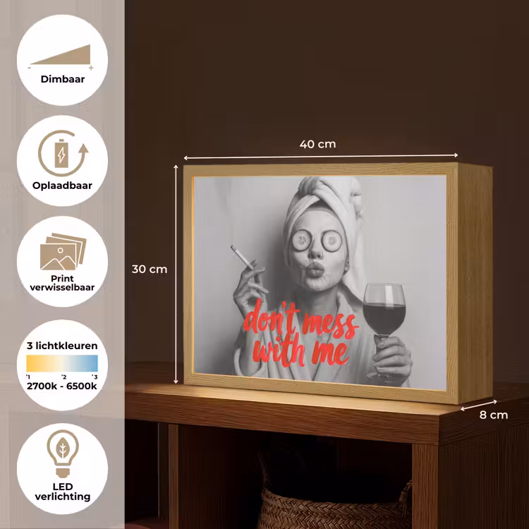 Don't mess with me - Wijn - Vrouw - Sigaret Light Box met batterij (Wandlamp) middel -USP_websiteoverzichtNL