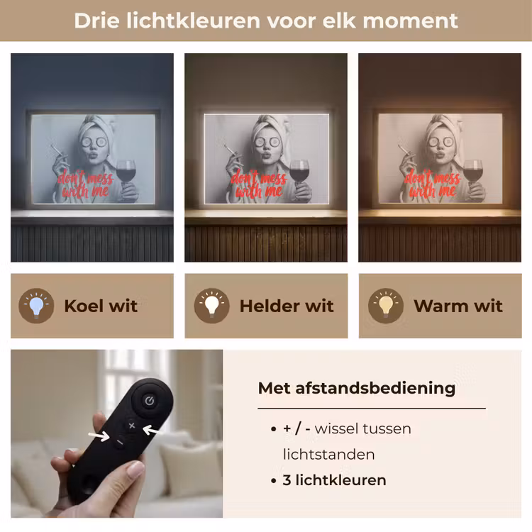 Don't mess with me - Wijn - Vrouw - Sigaret Light Box met batterij (Wandlamp) middel -USP_lichtkleurNL
