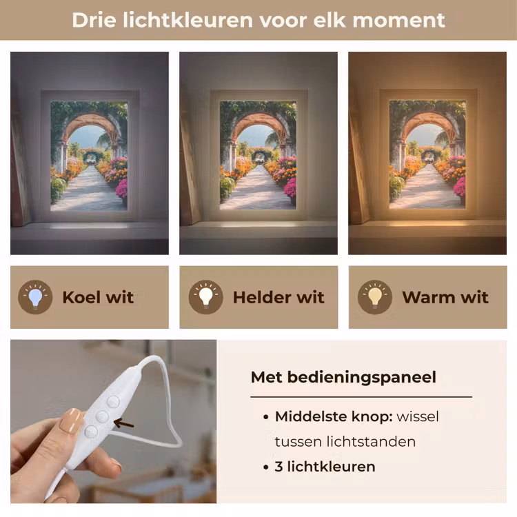 Doorkijk - Bloemen - Tropisch - Kleurrijk Light Box met kabel (Wandlamp) klein -USP_lichtkleurNL