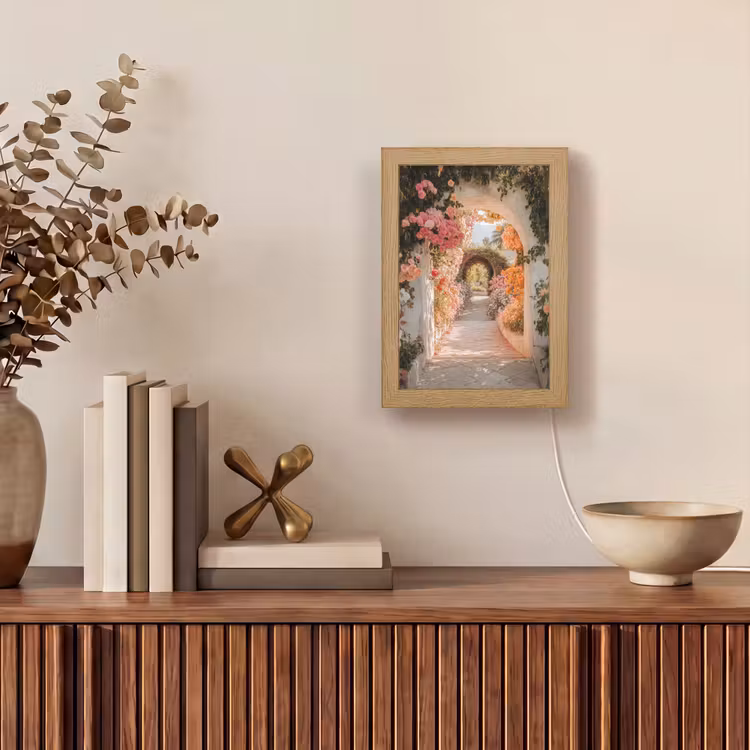 Doorkijk - Boog - Bloemen - Pastel Light Box met kabel (Wandlamp) klein -sfeer2