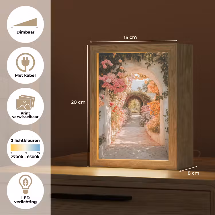 Doorkijk - Boog - Bloemen - Pastel Light Box met kabel (Wandlamp) klein -USP_websiteoverzichtNL