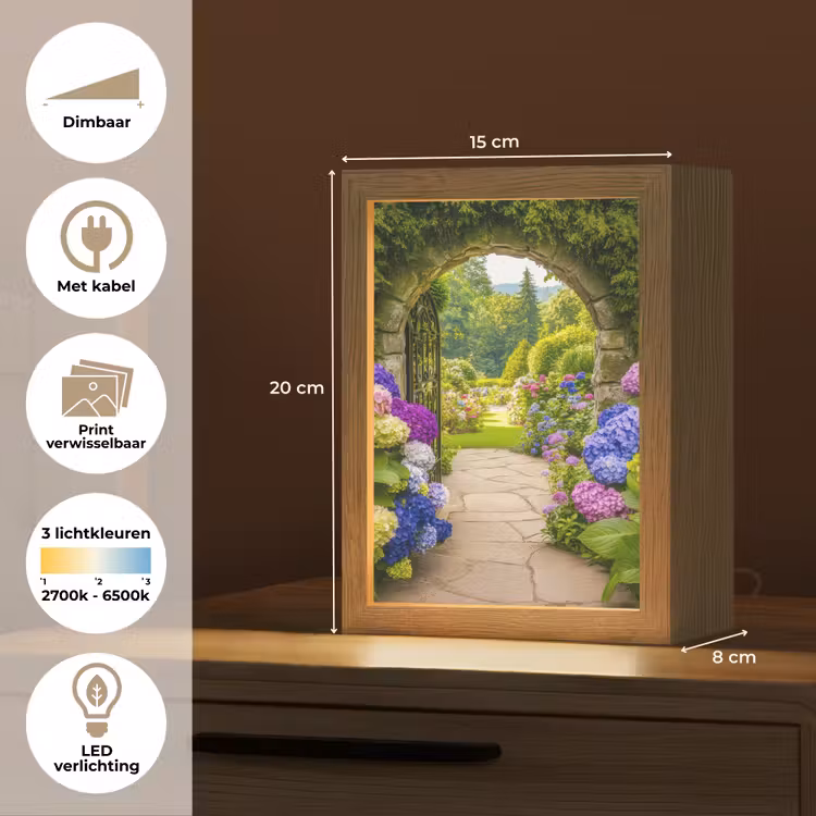 Doorkijk - Poort - Hortensia - Bloementuin Light Box met kabel (Wandlamp) klein -USP_websiteoverzichtNL