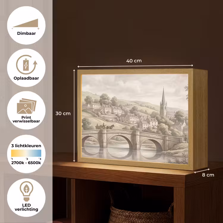 Dorp - Brug - Uitzicht - Groen Light Box met batterij (Wandlamp) middel -USP_websiteoverzichtNL