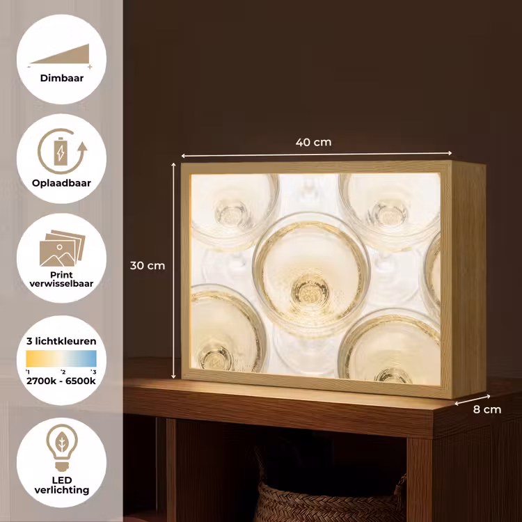 Drank - Glazen - Feest - Goud Light Box met batterij (Wandlamp) middel -USP_websiteoverzichtNL
