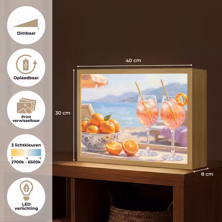 Drank - Glazen - Strand - Zomer - Oranje Light Box met batterij (Wandlamp) middel -USP_websiteoverzichtNL