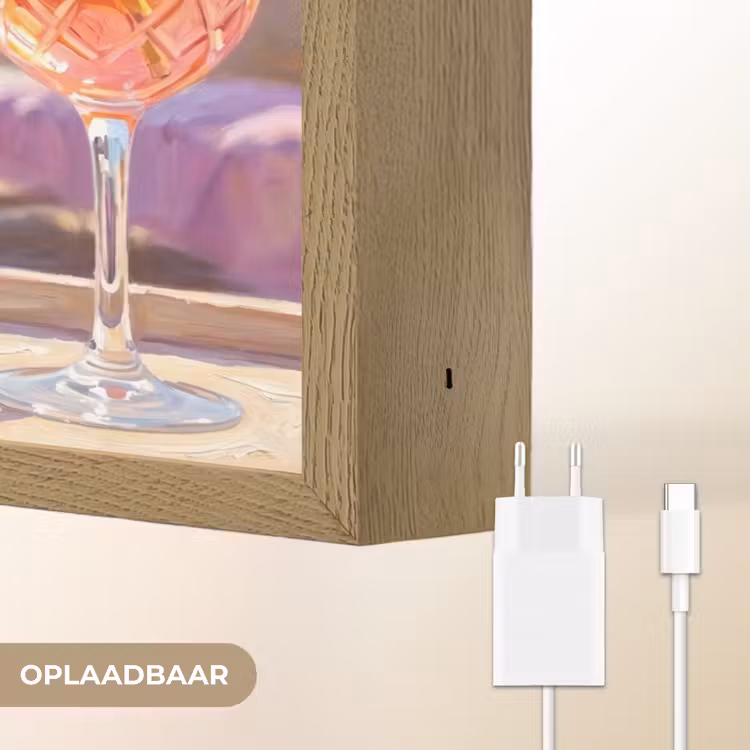 Drank - Glazen - Strand - Zomer - Oranje Light Box met batterij (Wandlamp) middel -USP_websiteoplaadbaarNL